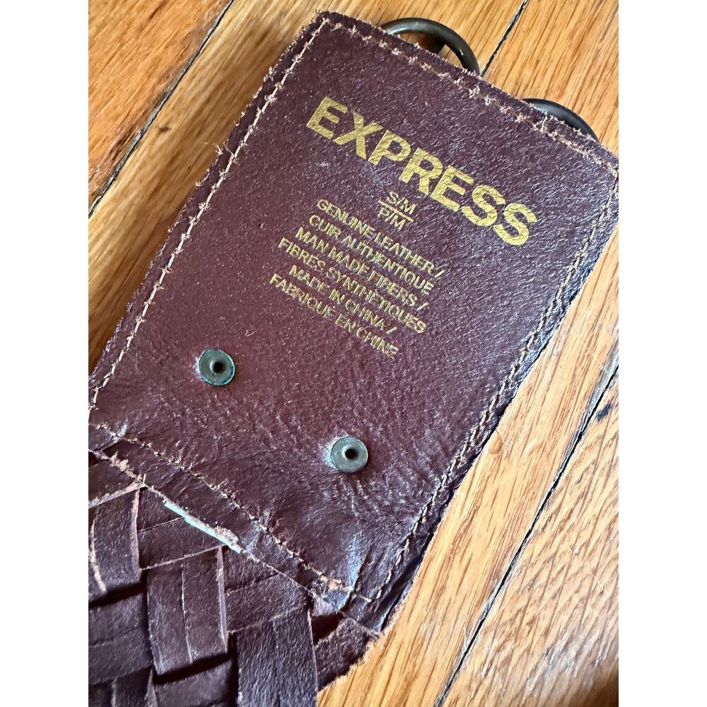 EXPRESS Wide Brown Woven Leather Waist Belt sz S/M - Picture 7 of 11